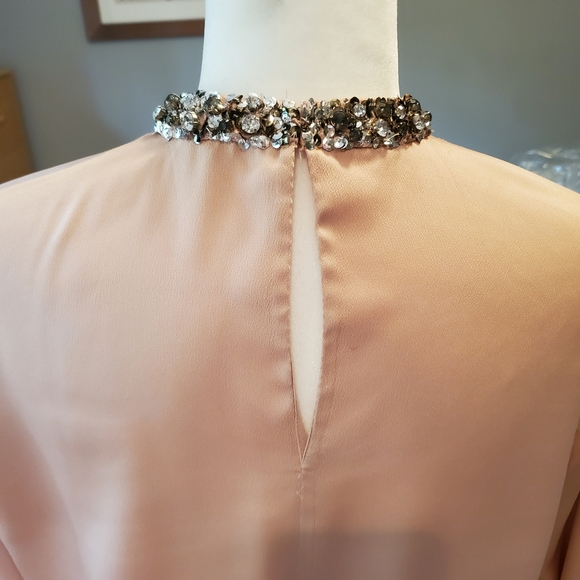 Ann Taylor Dusty Rose Blouse Rhinestone Collar Sz S - Picture 5 of 9